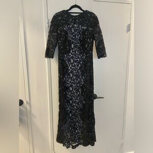 Elegant Black and Navy Lace Evening Dress